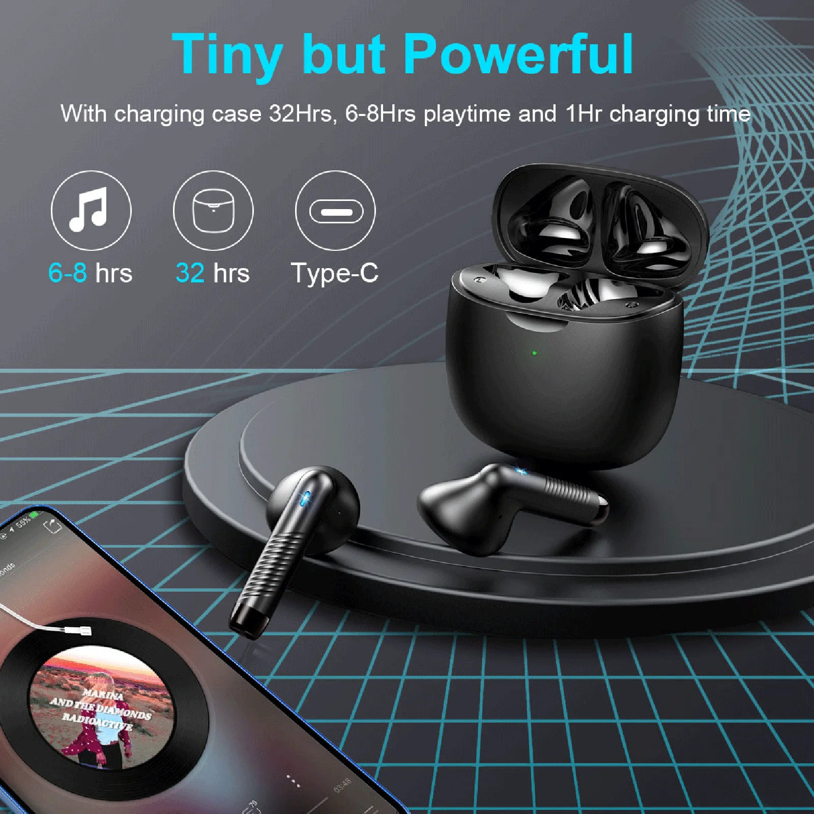 Wireless Earbuds, Bluetooth 5.3 Headphones in Ear with Noise Cancelling Mic, 32H Playback Sports Headphones.