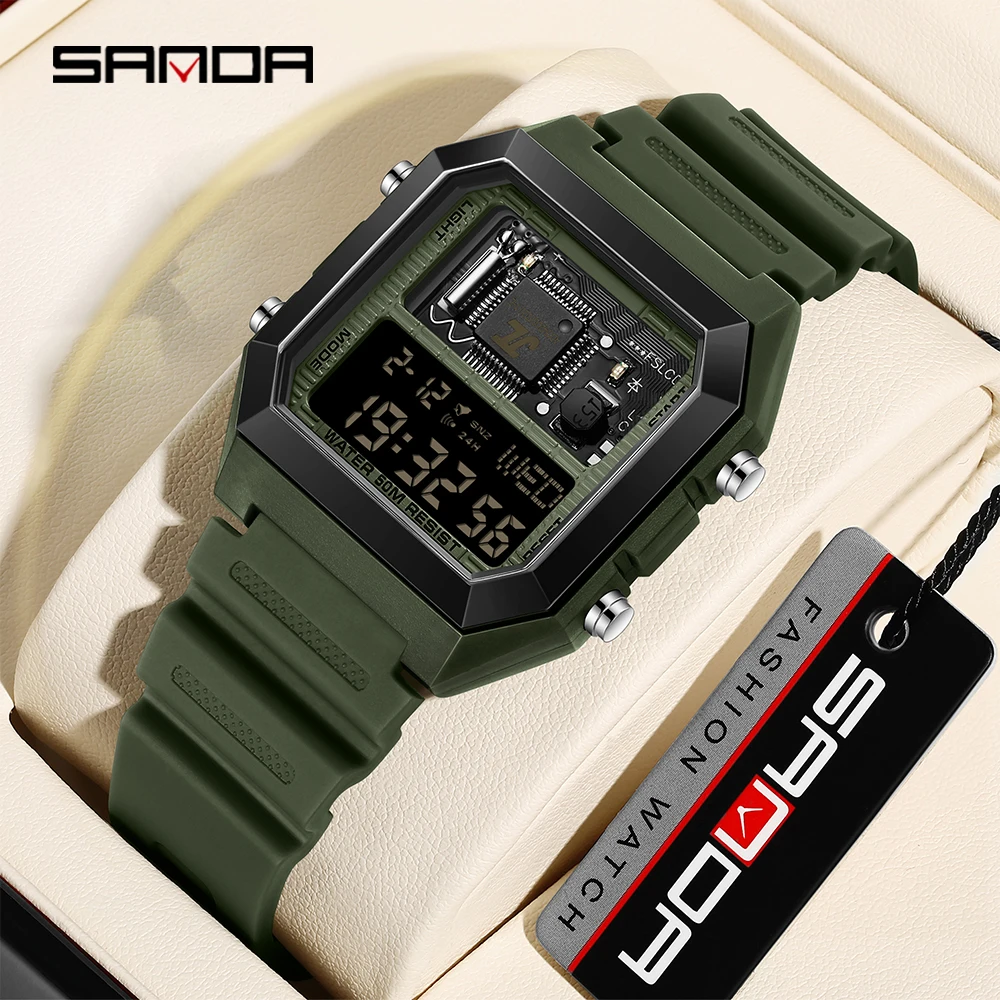 SANDA 6216 Men's Electronic Watch Luminous Multifunction Calendar Waterproof Shockproof Sports Cool Digital Watches for Men