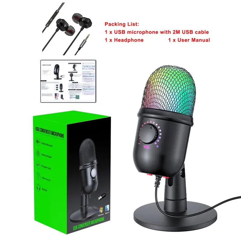 Professional Wired Condenser Conference Microphone Desktop High Voice Quality Mic Computer Gaming USB Microphone