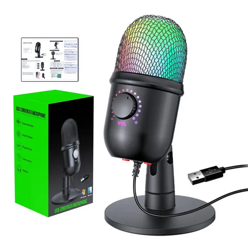 Professional Wired Condenser Conference Microphone Desktop High Voice Quality Mic Computer Gaming USB Microphone