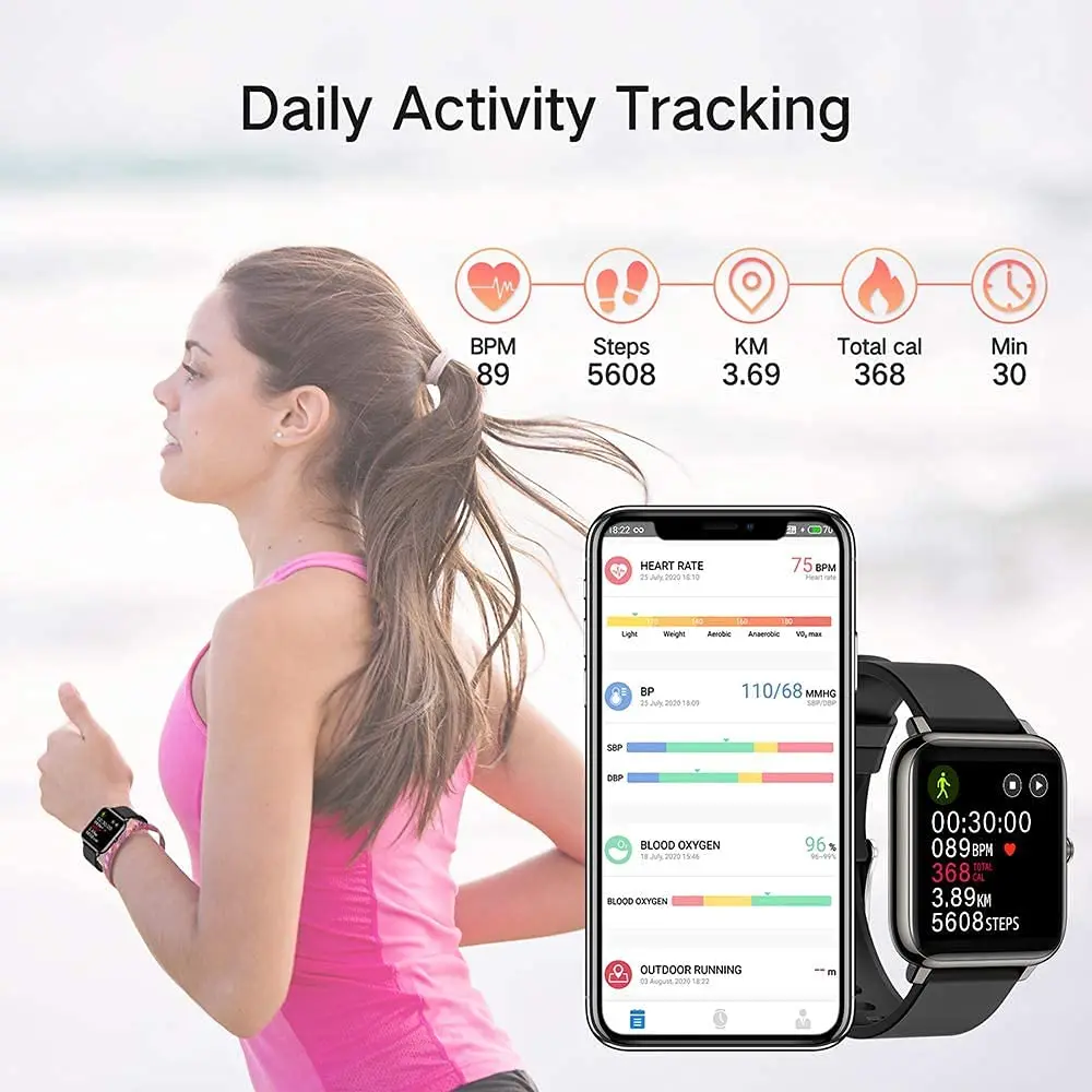 Nerunsa Smart Watch, 1.4" Touch Screen Fitness Watch, 8 Sports Modes Fitness Tracker, Sleep Monitor, IP67 Waterproof Smartwatch.