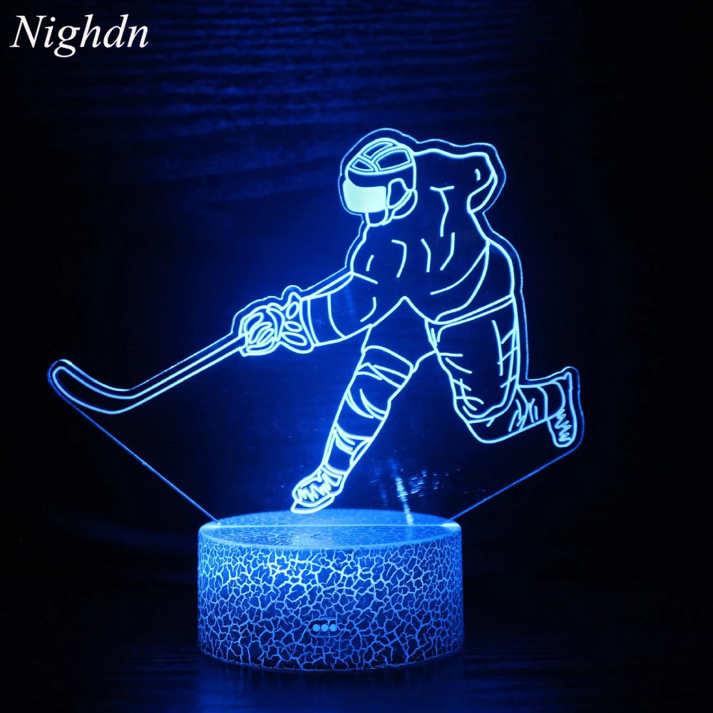 Nighdn Ice Hockey 3D Lamp Night Light 7 Color Changing Boys Room Decor Birthday Christmas Gifts for Kids Hockey Sports Lovers