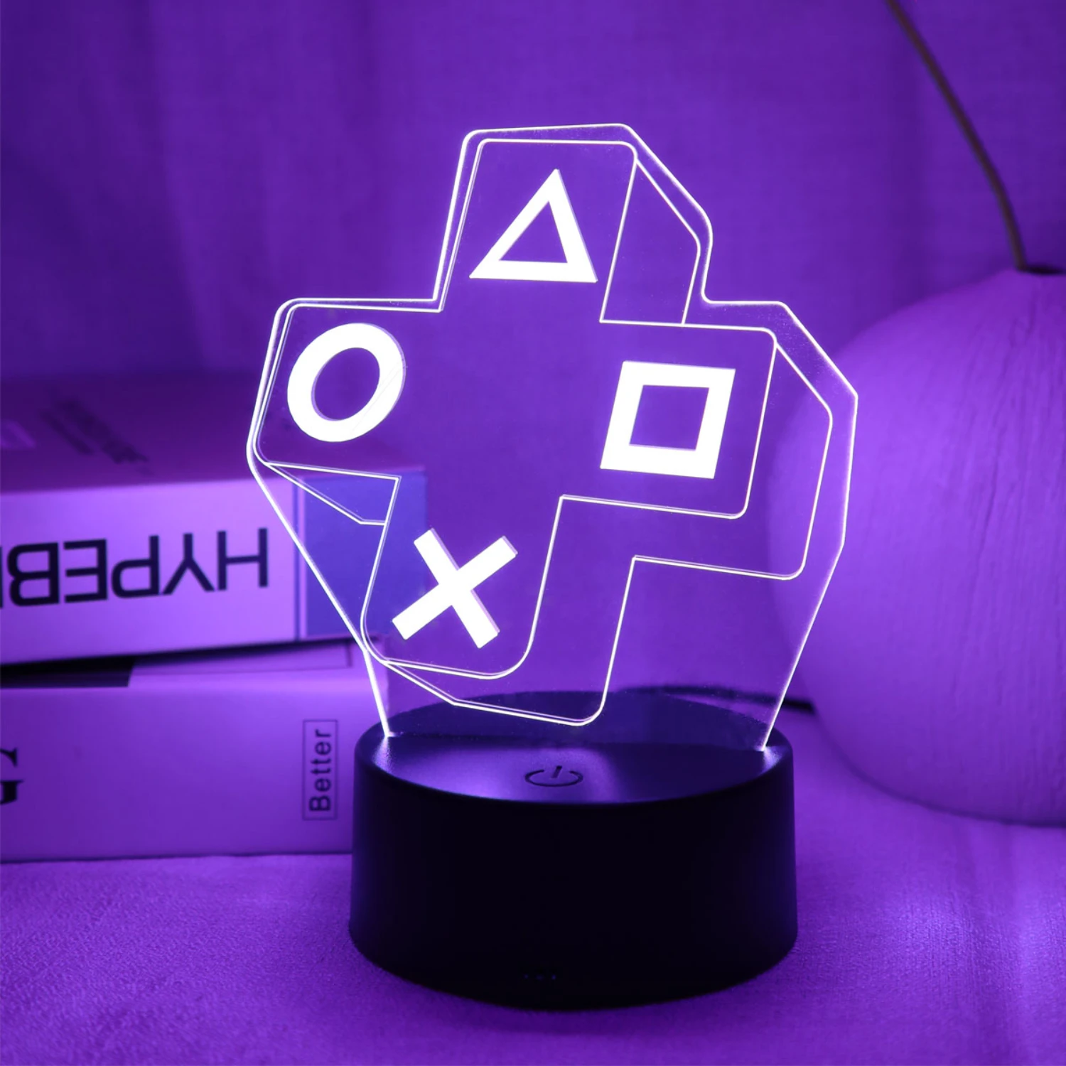 Colorful LED 3D Night Light with Cross Button Design for Gaming Setup - Bedroom Decoration Atmosphere Light for Vibrant Ambiance